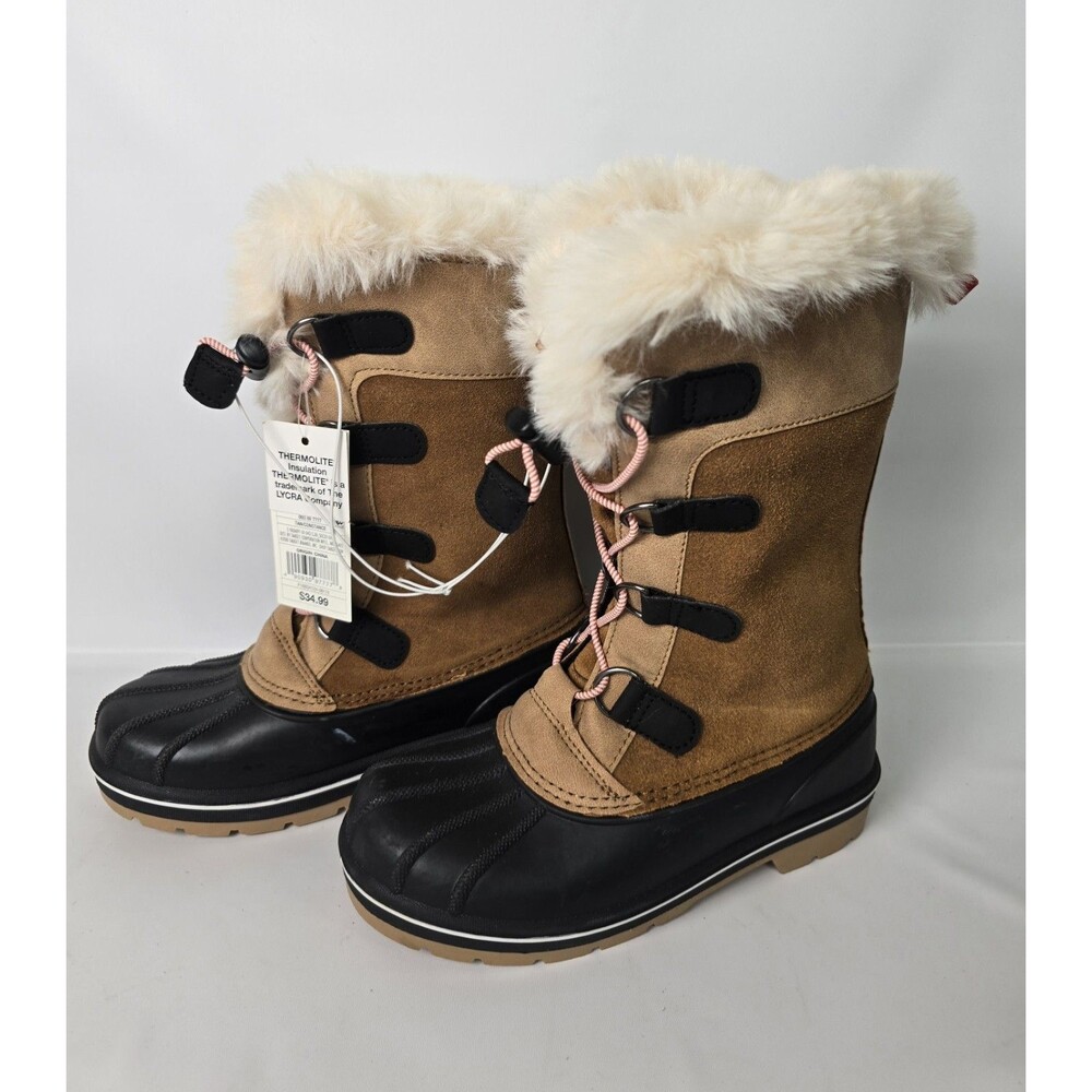 Girls Cat & Jack Constance Water Resistant Winter Boots Tan and Black